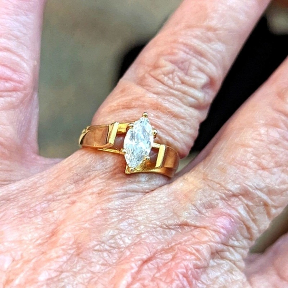 Gold marquis cut crystal ring